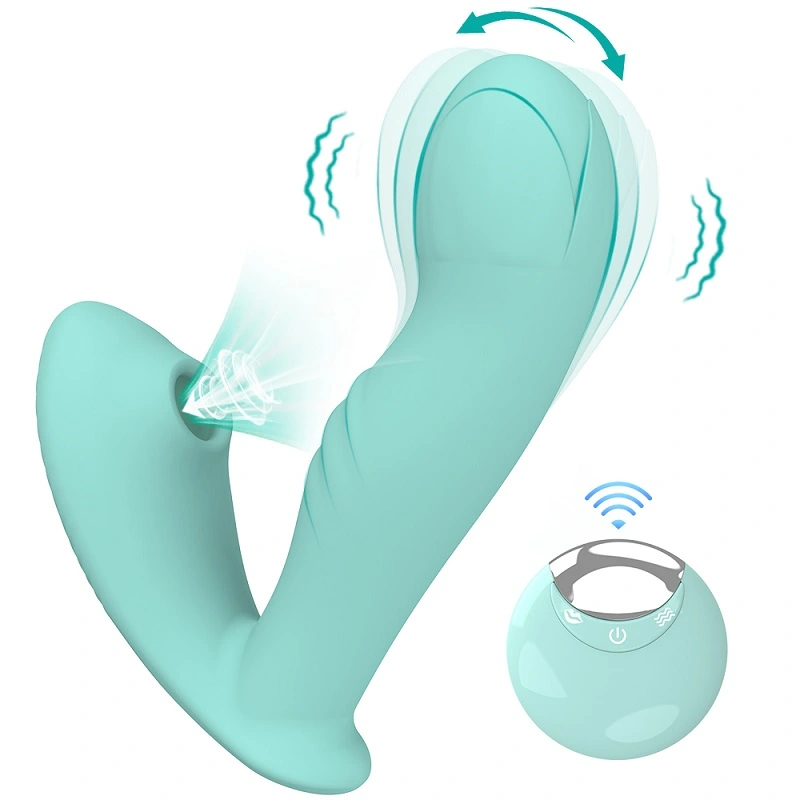 ALT: YPM Wellness Trinity 3-in-1 remote massager showing sucking, swinging, and vibrating functions.